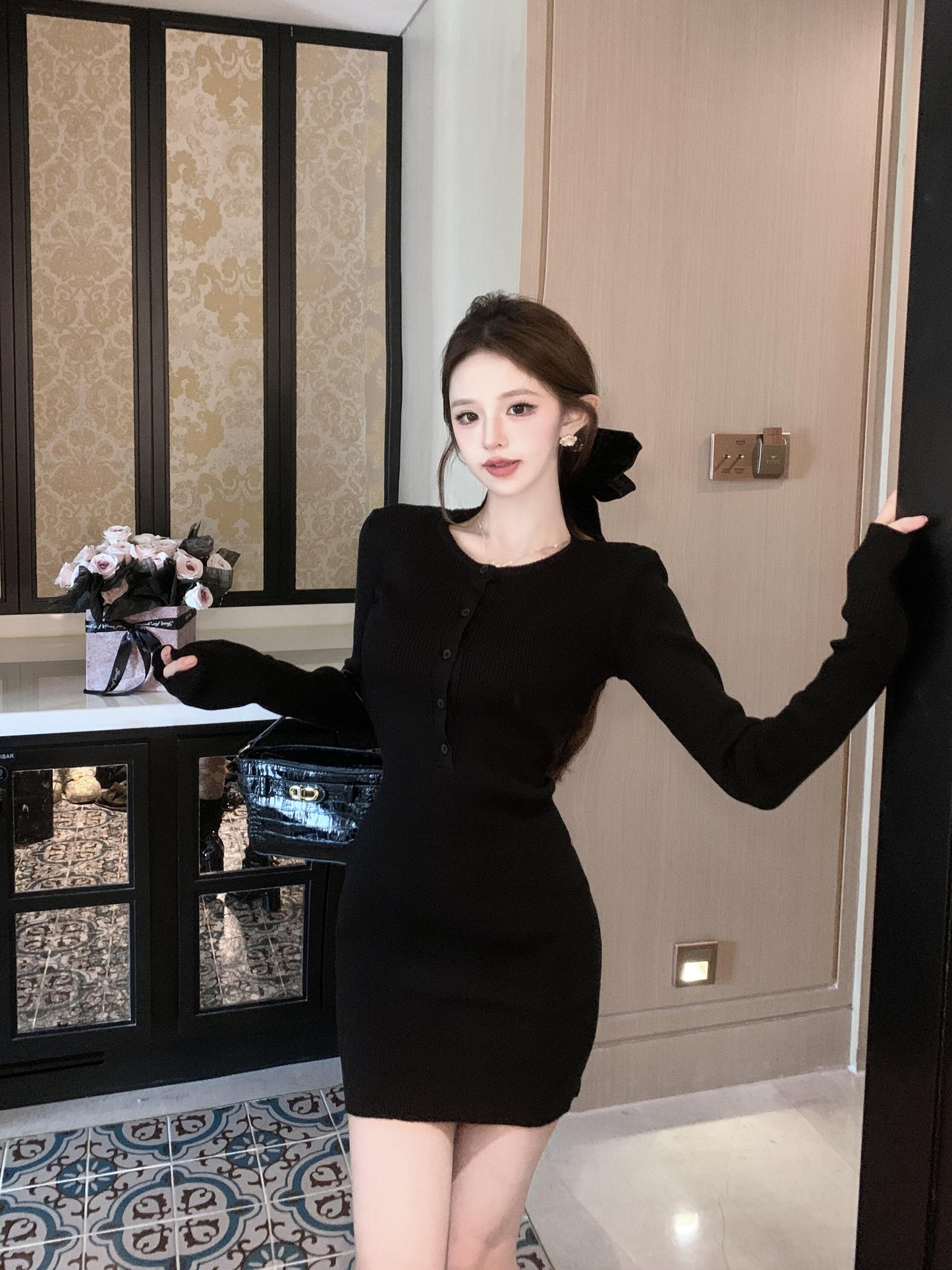 【dress】長袖タイトニットワンピースG24362