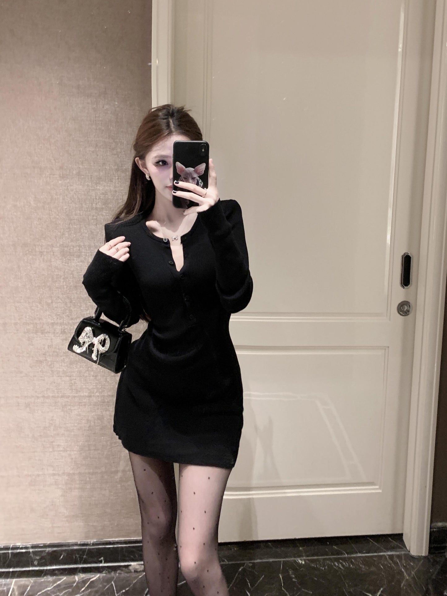 【dress】長袖タイトニットワンピースG24362