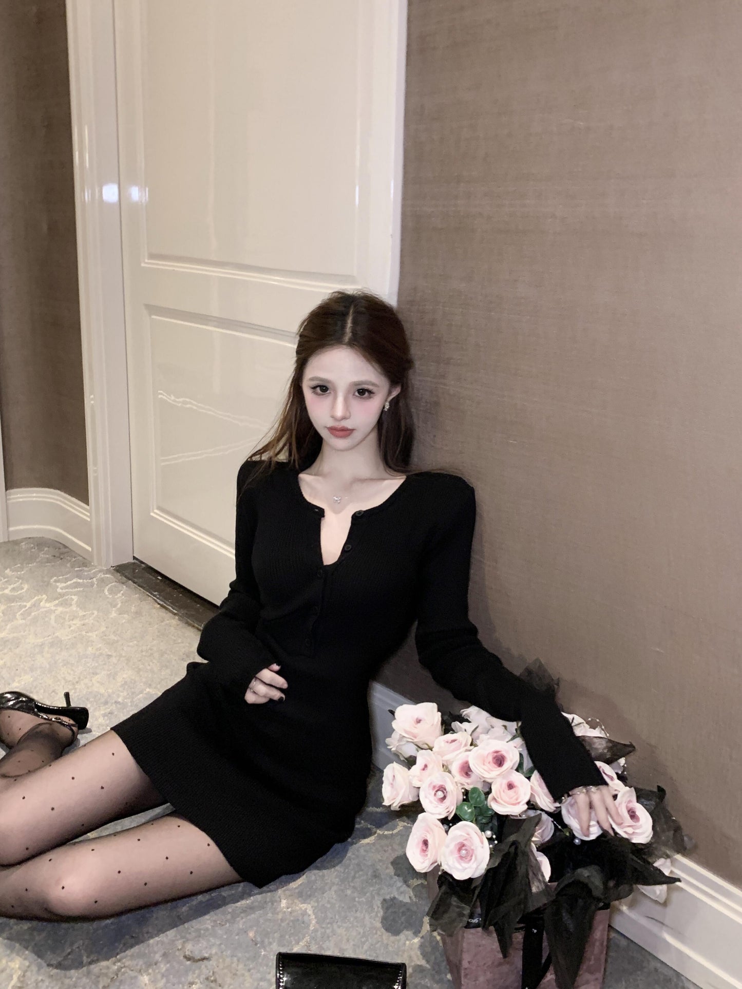 【dress】長袖タイトニットワンピースG24362