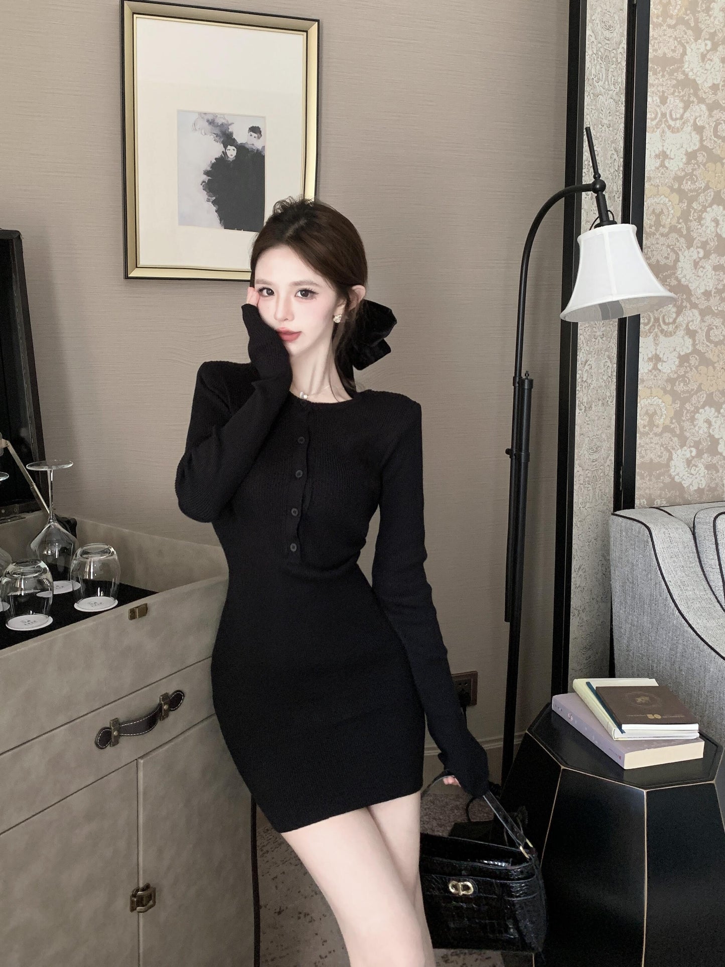 【dress】長袖タイトニットワンピースG24362