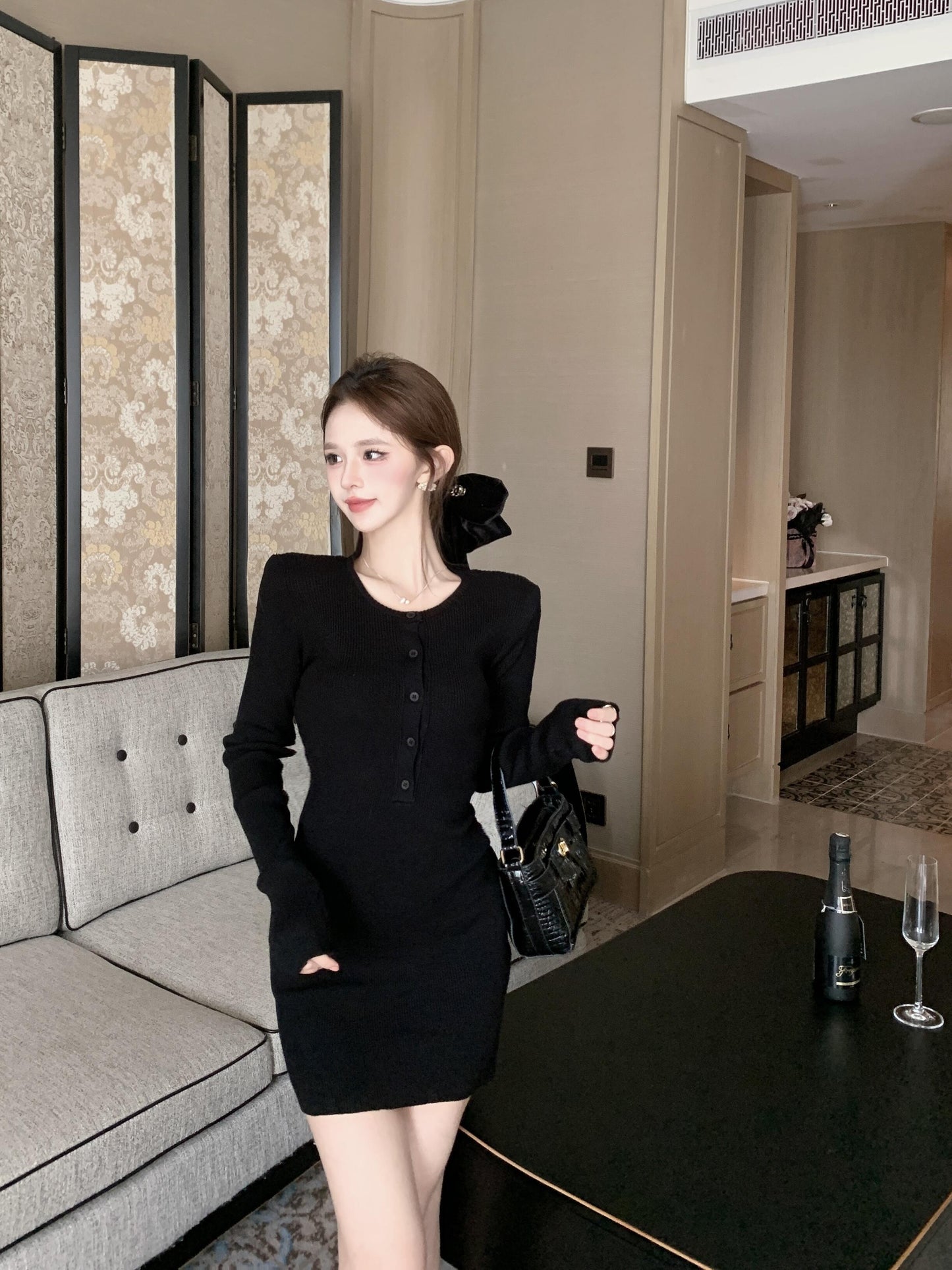 【dress】長袖タイトニットワンピースG24362