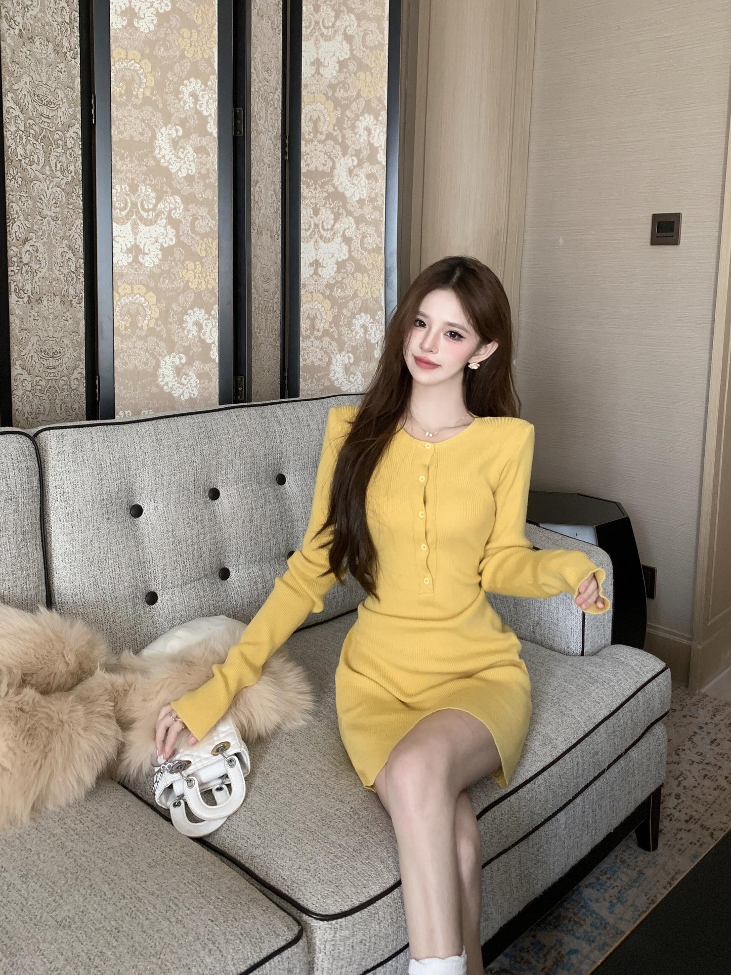 【dress】長袖タイトニットワンピースG24362