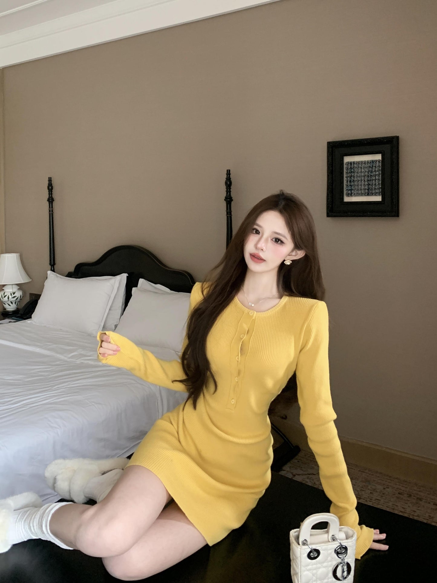 【dress】長袖タイトニットワンピースG24362