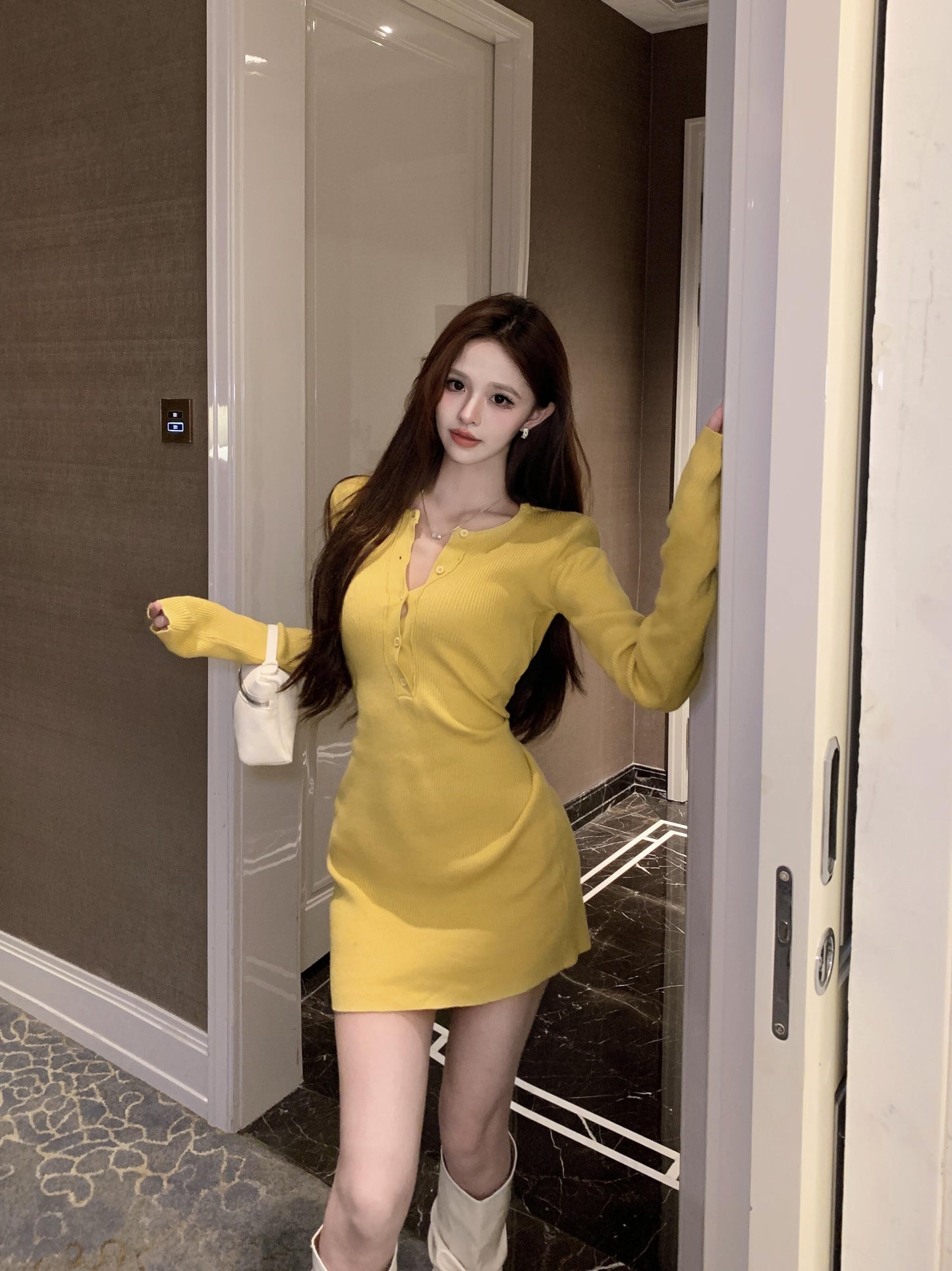 【dress】長袖タイトニットワンピースG24362