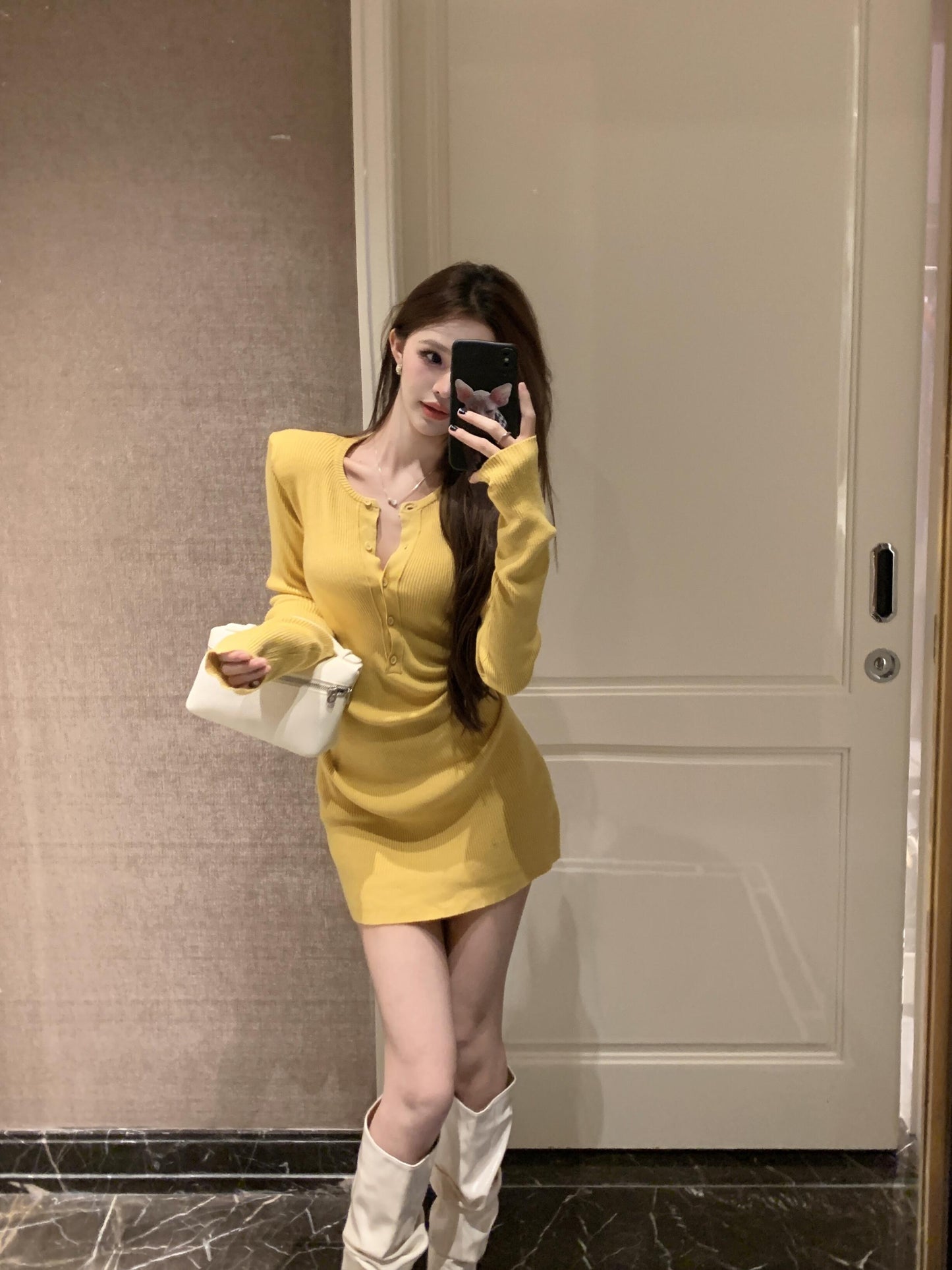 【dress】長袖タイトニットワンピースG24362