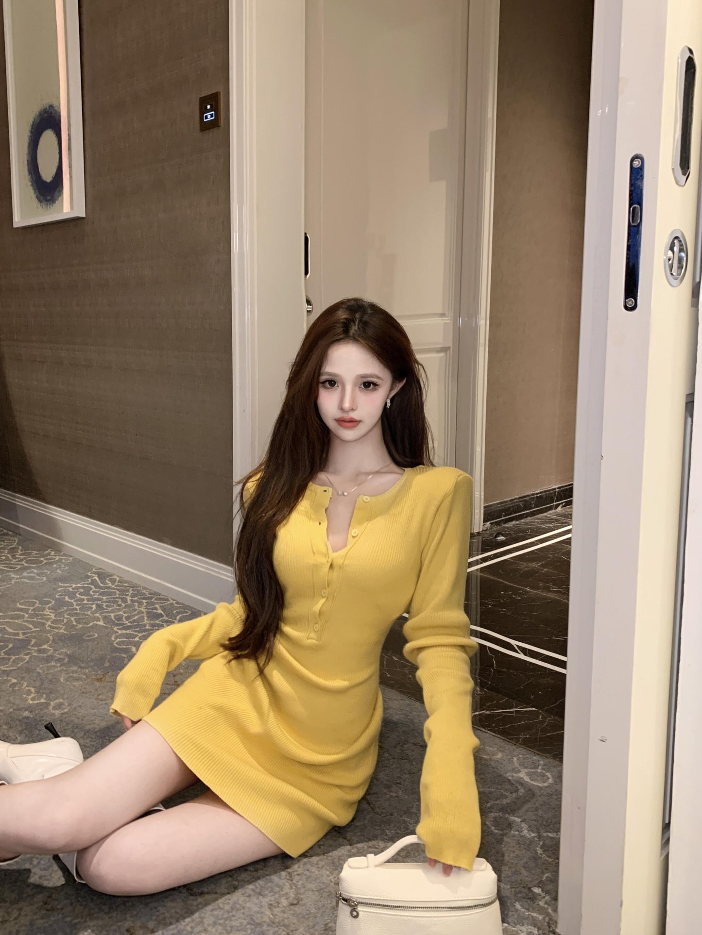 【dress】長袖タイトニットワンピースG24362