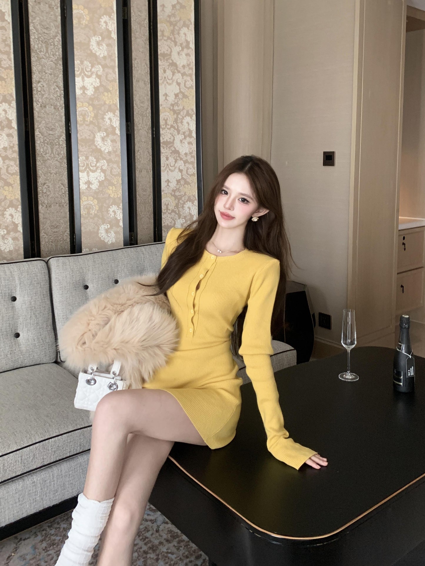 【dress】長袖タイトニットワンピースG24362