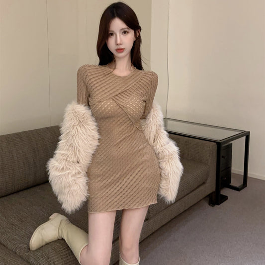 【dress】体型カバー長袖ワンピースG24363