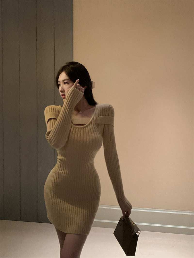 【dress】長袖タイトニットワンピースG24366