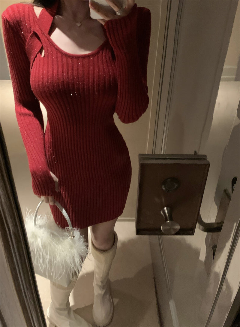 【dress】長袖タイトニットワンピースG24366