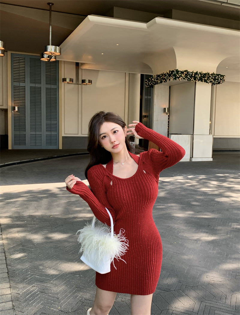 【dress】長袖タイトニットワンピースG24366