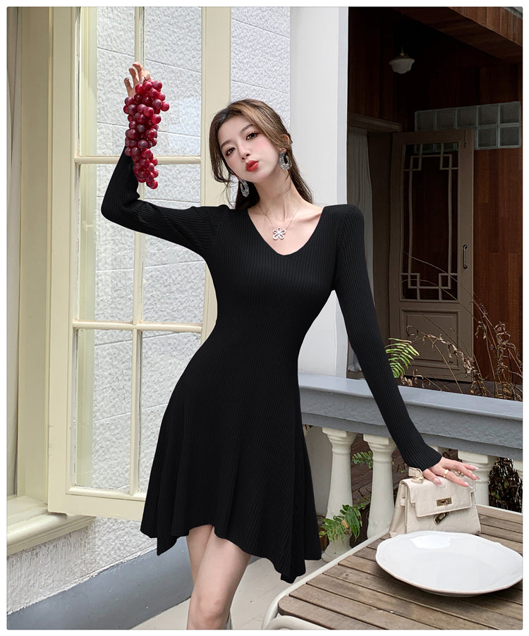 【dress】フランス風長袖ニットワンピースG24370