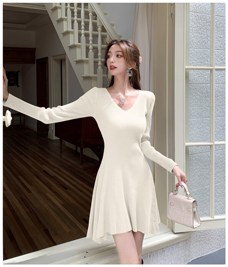 【dress】フランス風長袖ニットワンピースG24370