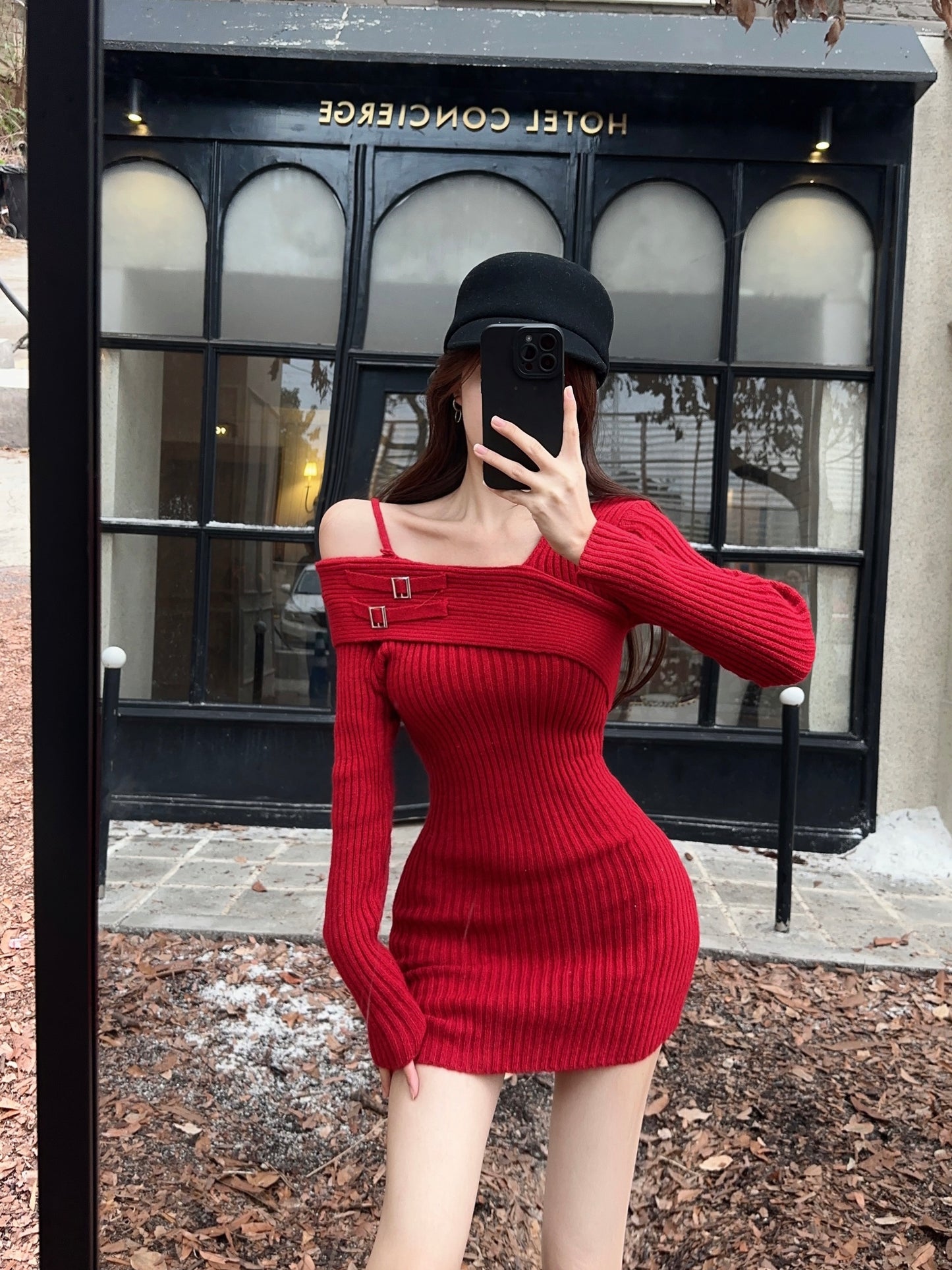 【dress】体型カバーニットワンピースG24371