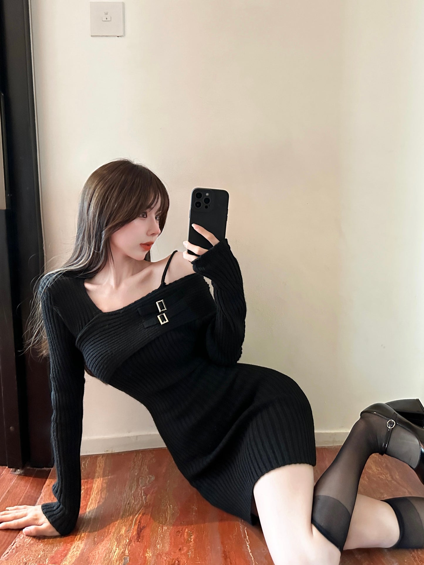 【dress】体型カバーニットワンピースG24371