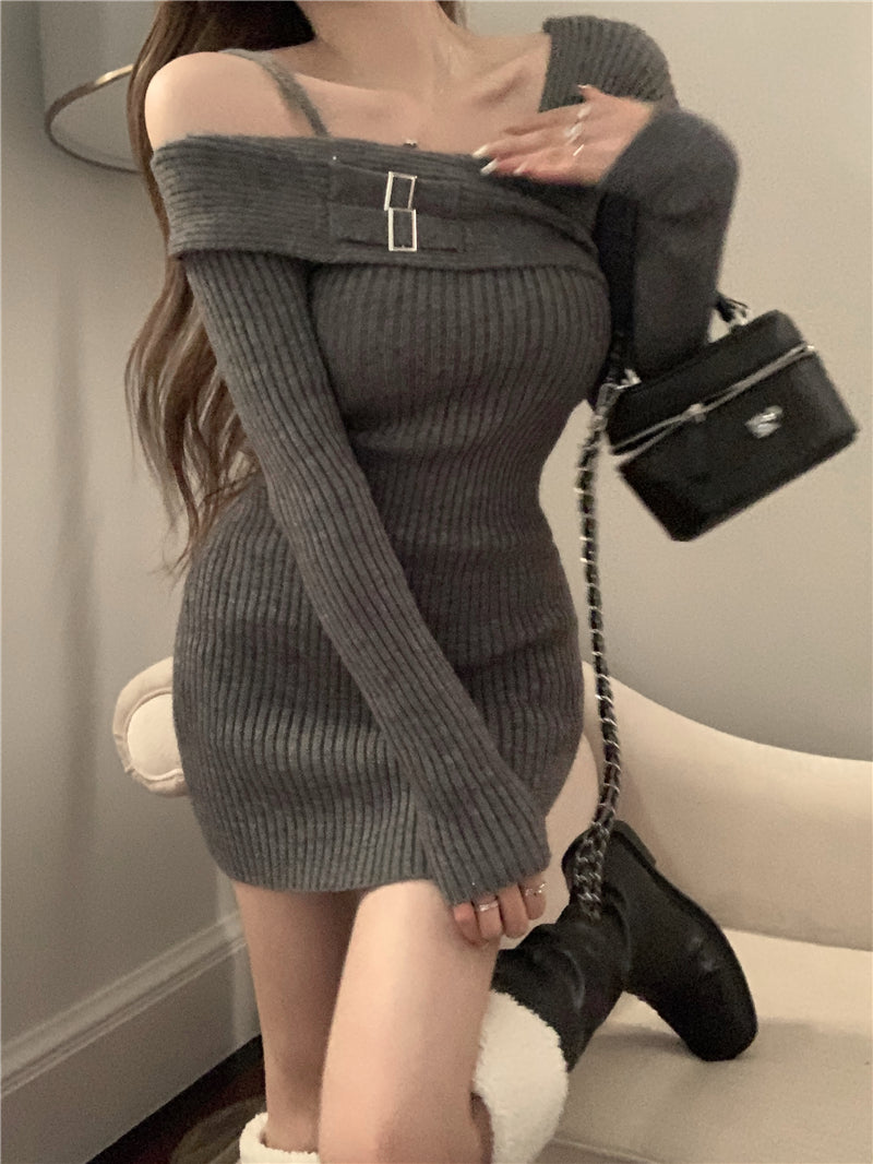 【dress】体型カバーニットワンピースG24371