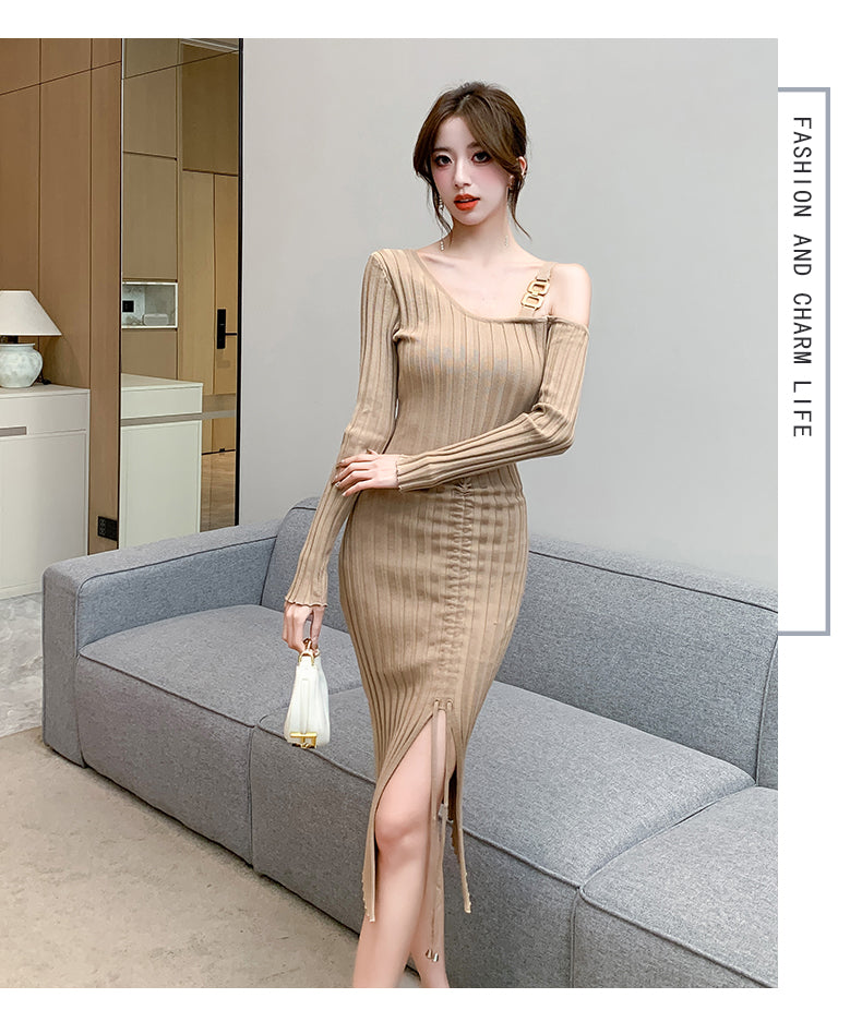 【dress】オープンショルダーニットワンピースG24372