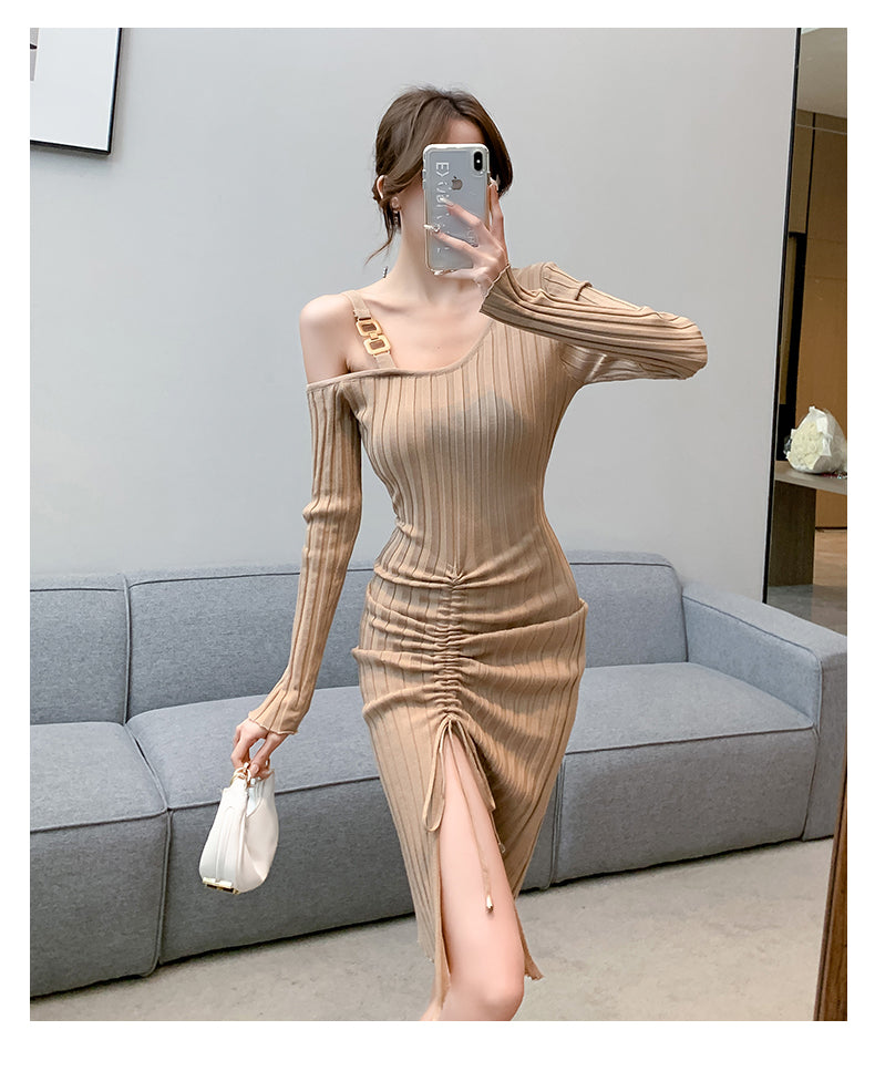 【dress】オープンショルダーニットワンピースG24372