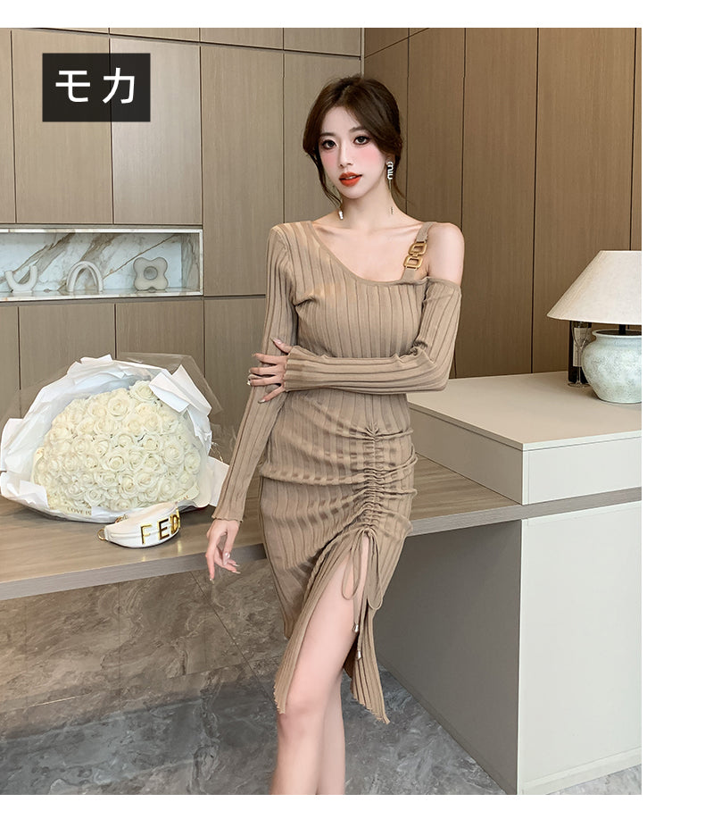 【dress】オープンショルダーニットワンピースG24372