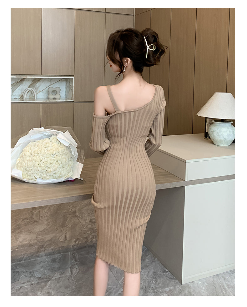 【dress】オープンショルダーニットワンピースG24372
