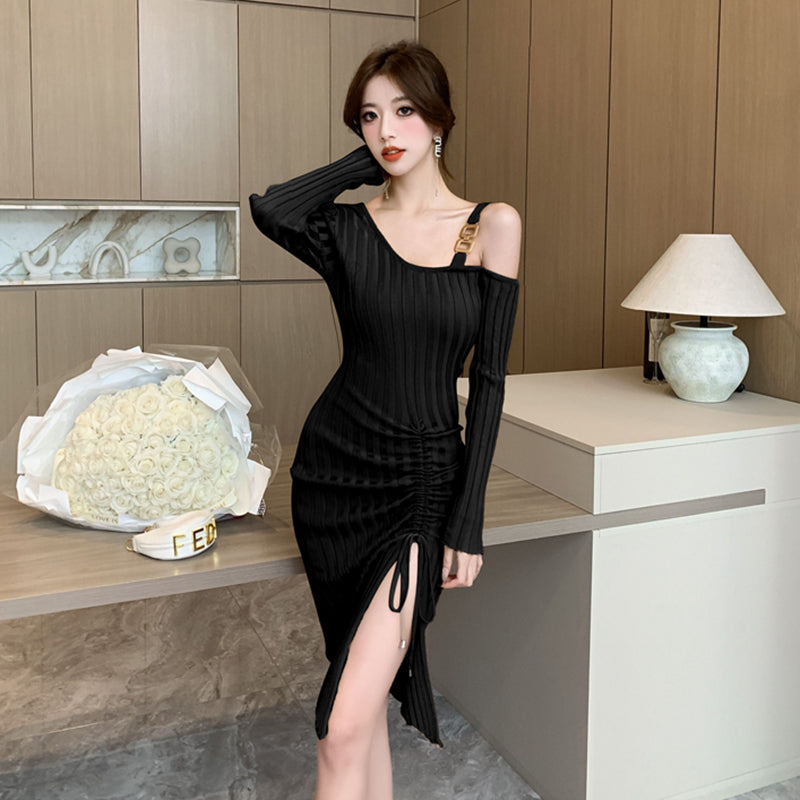 【dress】オープンショルダーニットワンピースG24372