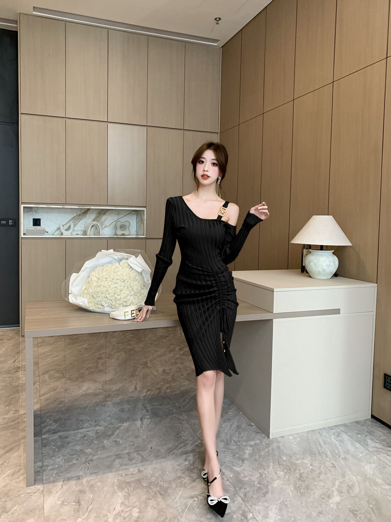 【dress】オープンショルダーニットワンピースG24372