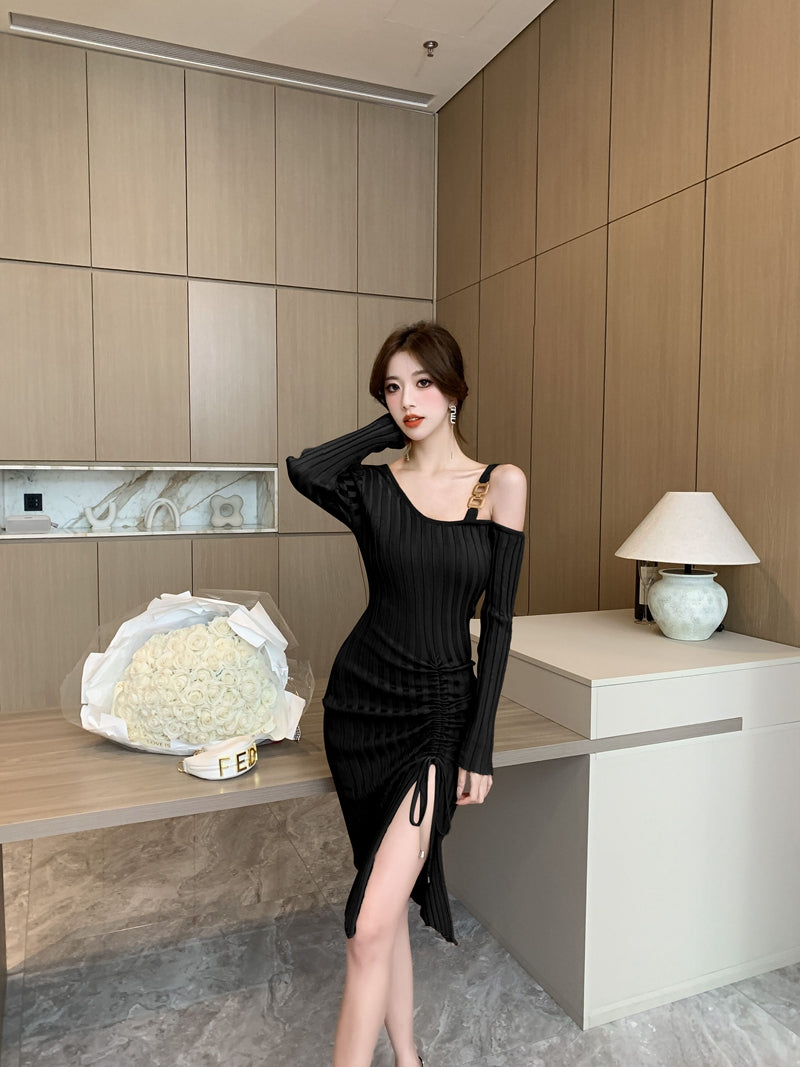 【dress】オープンショルダーニットワンピースG24372