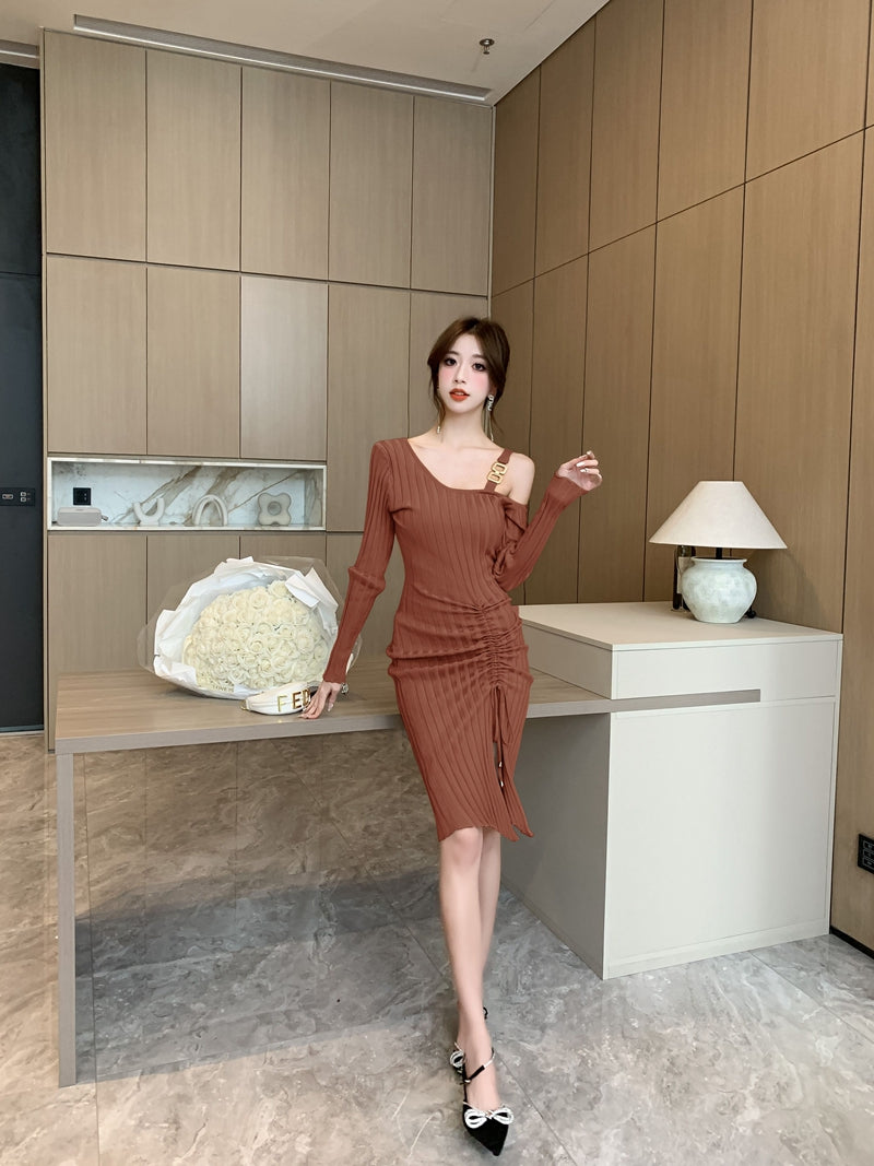 【dress】オープンショルダーニットワンピースG24372