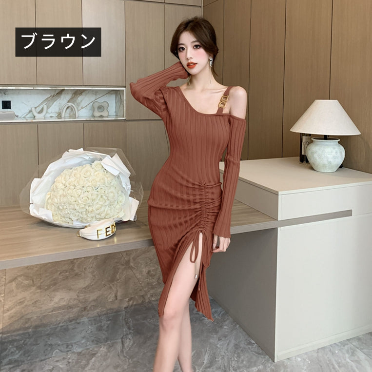 【dress】オープンショルダーニットワンピースG24372