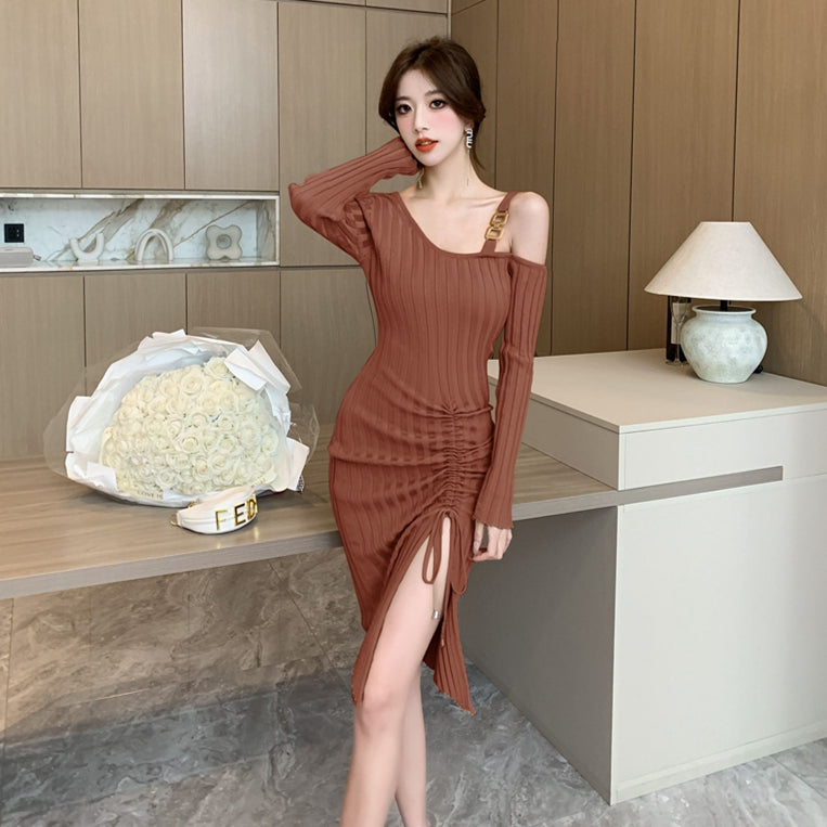 【dress】オープンショルダーニットワンピースG24372