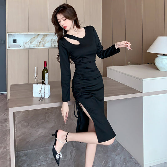 【dress】フランス風スリットタイトワンピースG24374