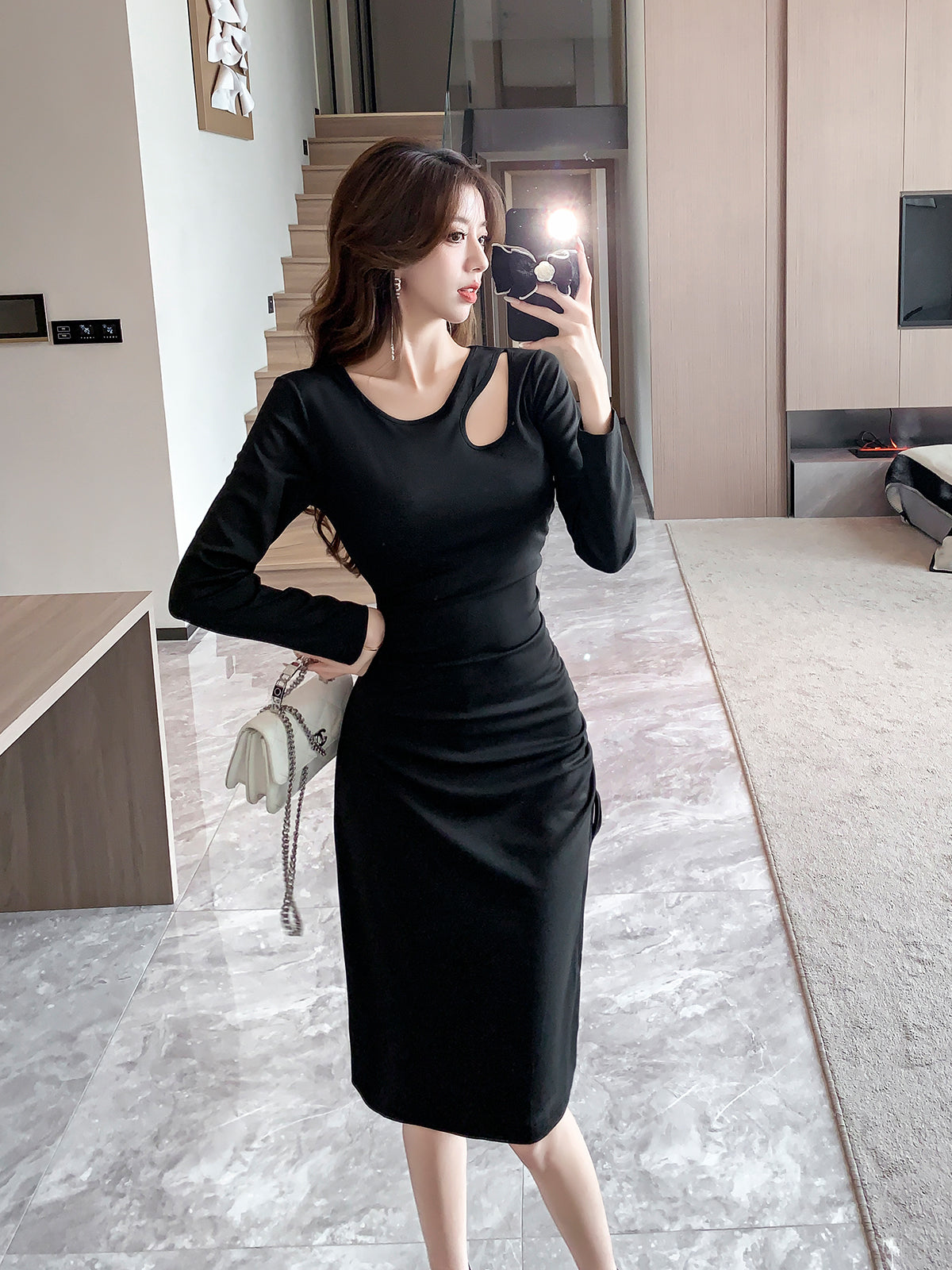 【dress】フランス風スリットタイトワンピースG24374