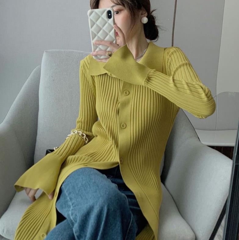 【dress】POLOネック長袖ニットワンピースF8392