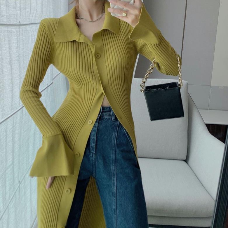 【dress】POLOネック長袖ニットワンピースF8392