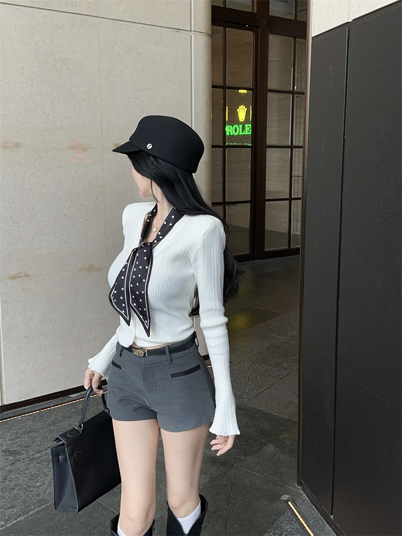 【outer】スカーフ付き長袖ニットカーディガンG24381