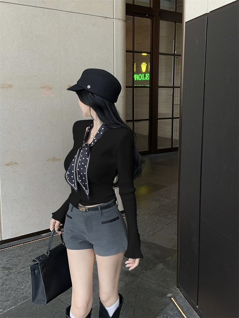 【outer】スカーフ付き長袖ニットカーディガンG24381