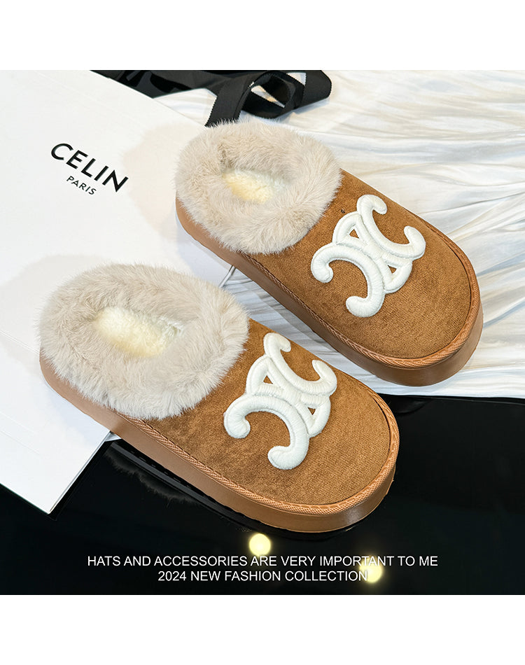 【shoes】2色厚底ファースリッパG24386