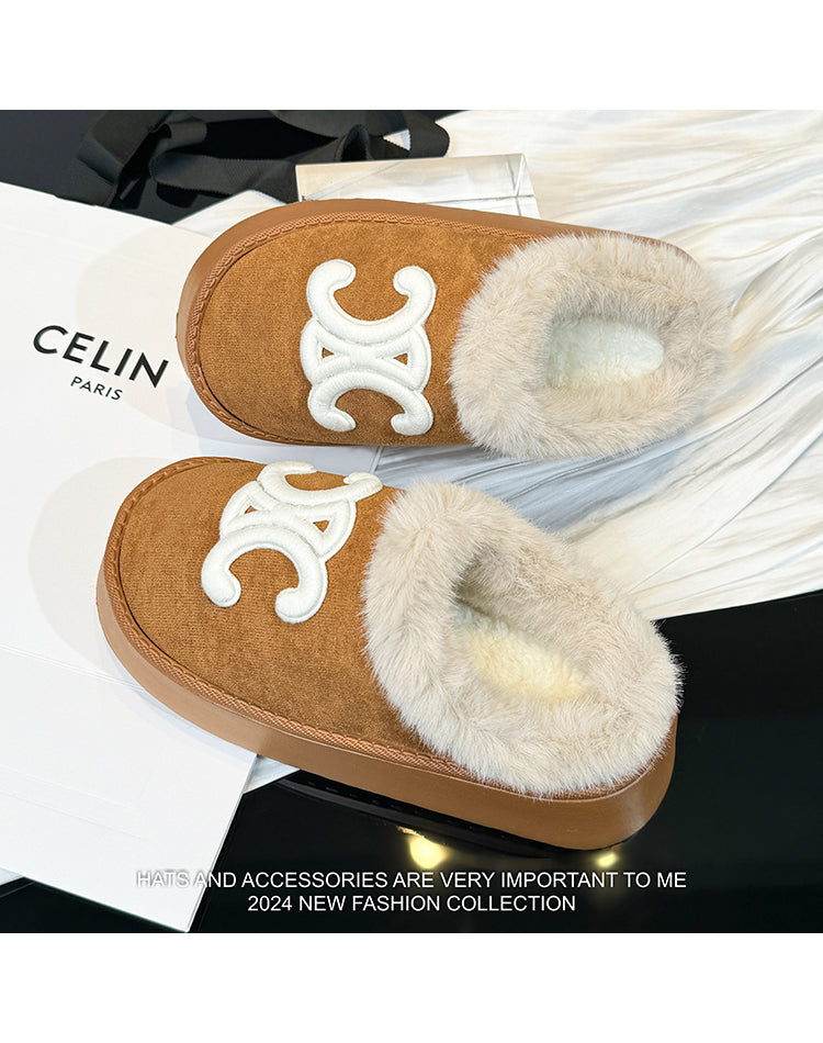 【shoes】2色厚底ファースリッパG24386