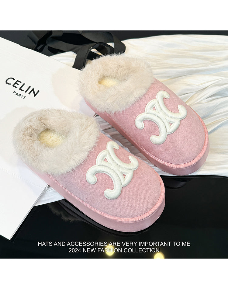 【shoes】2色厚底ファースリッパG24386