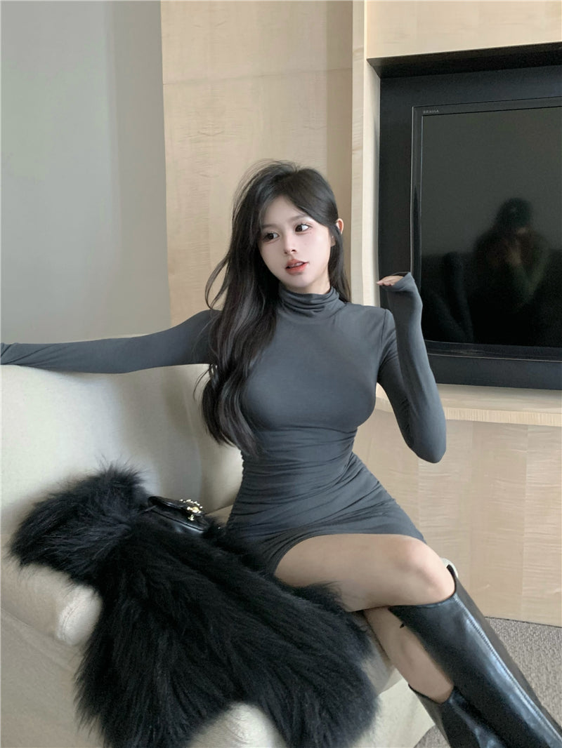 【dress】ハイネック長袖タイトワンピースG24392