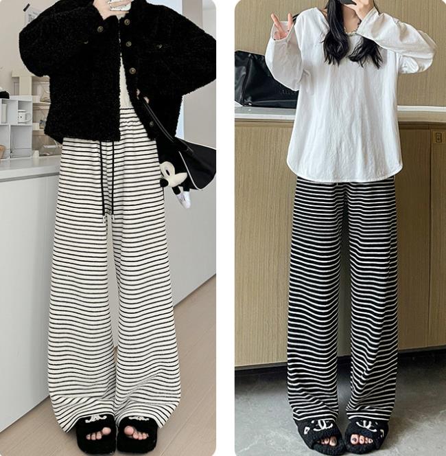 【bottoms】ボーダー柄ガウチョパンツF8398