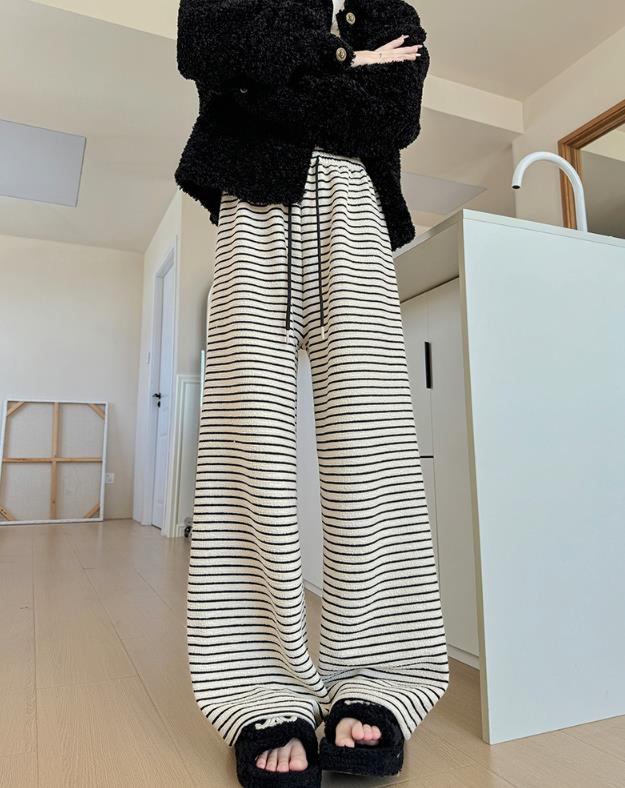 【bottoms】ボーダー柄ガウチョパンツF8398