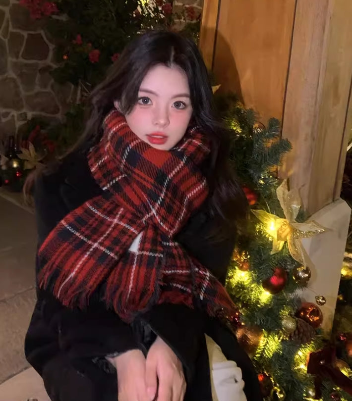 【小物】クリスマスチェック柄スカーフG24405