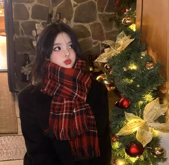【小物】クリスマスチェック柄スカーフG24405