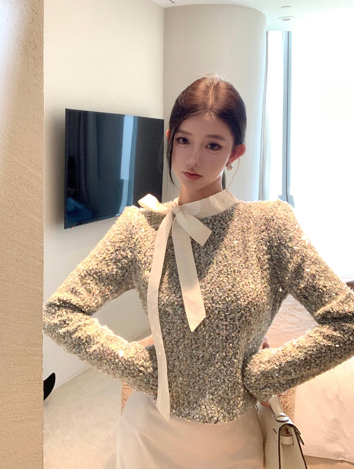 【tops】スパンコールリボンTシャツG24412