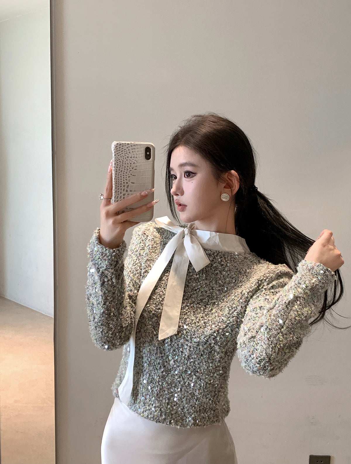 【tops】スパンコールリボンTシャツG24412