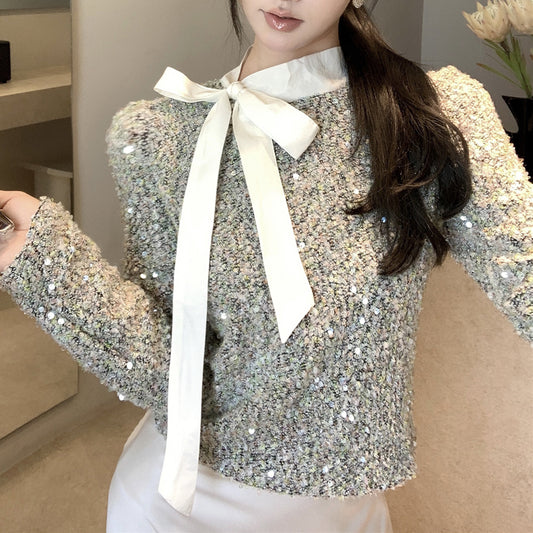 【tops】スパンコールリボンTシャツG24412