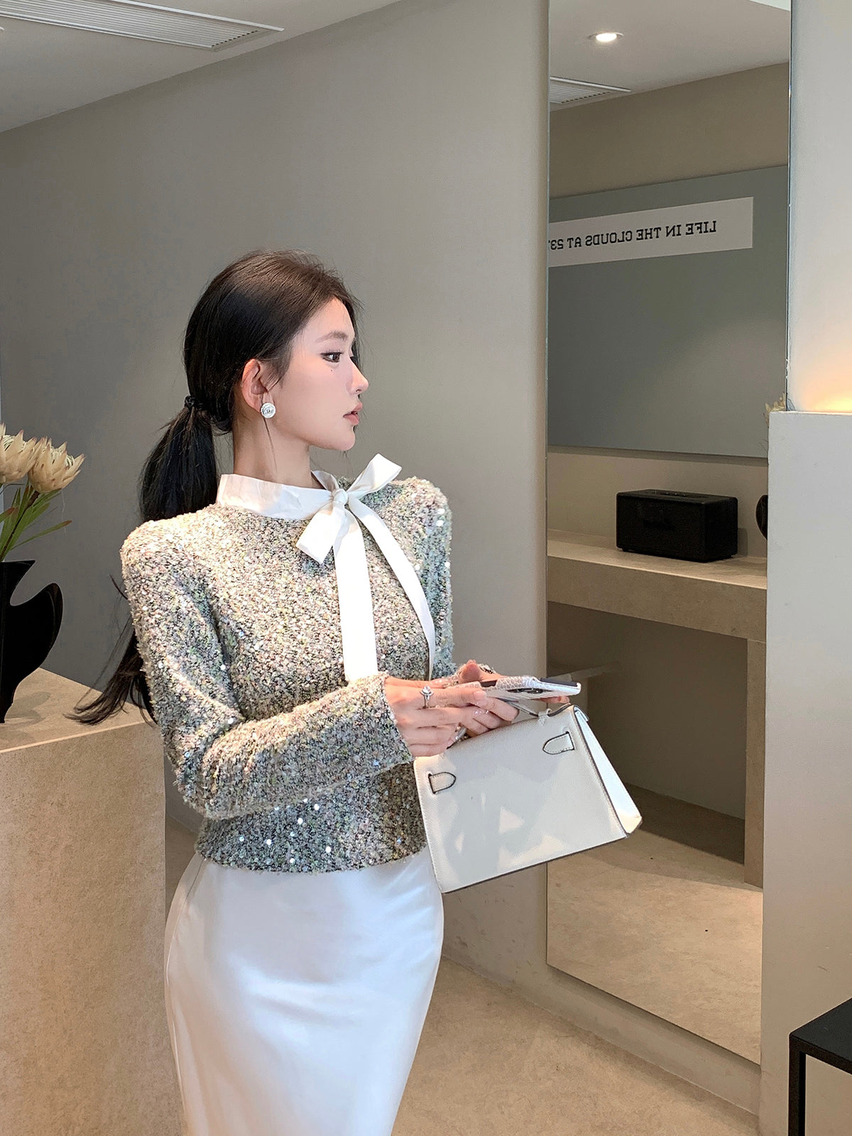 【tops】スパンコールリボンTシャツG24412