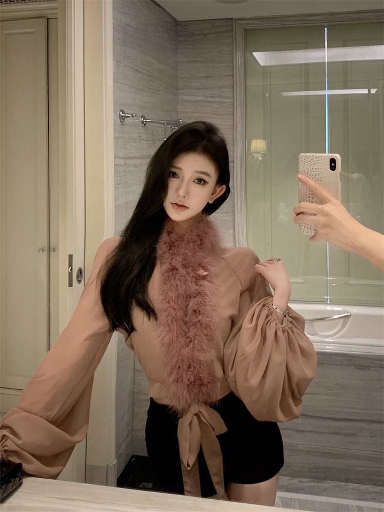 【tops】ファー切り替えブラウスG24413