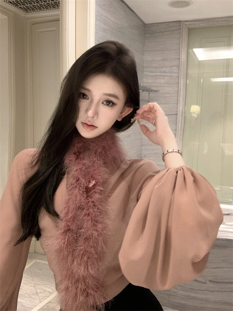 【tops】ファー切り替えブラウスG24413